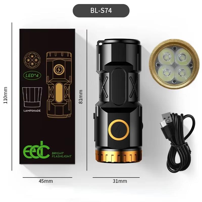 

Мощный светодиодный фонарик, перезаряжаемый, супер яркий, аварийный, наружный, рабочий фонарь с магнитным боковым светом, мини-фонарь с зажимом для ручки 4LED