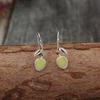 Luxury Silver Color Flower Leaf Round Green Stone Dangle Earrings Metal Carving Earrings for Women