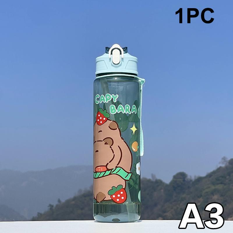

800Ml Cartoon Capybara Water Bottle Plastic Water Cup Portable Large Capacity With Straw Sports Water Bottle Travel Outdoor