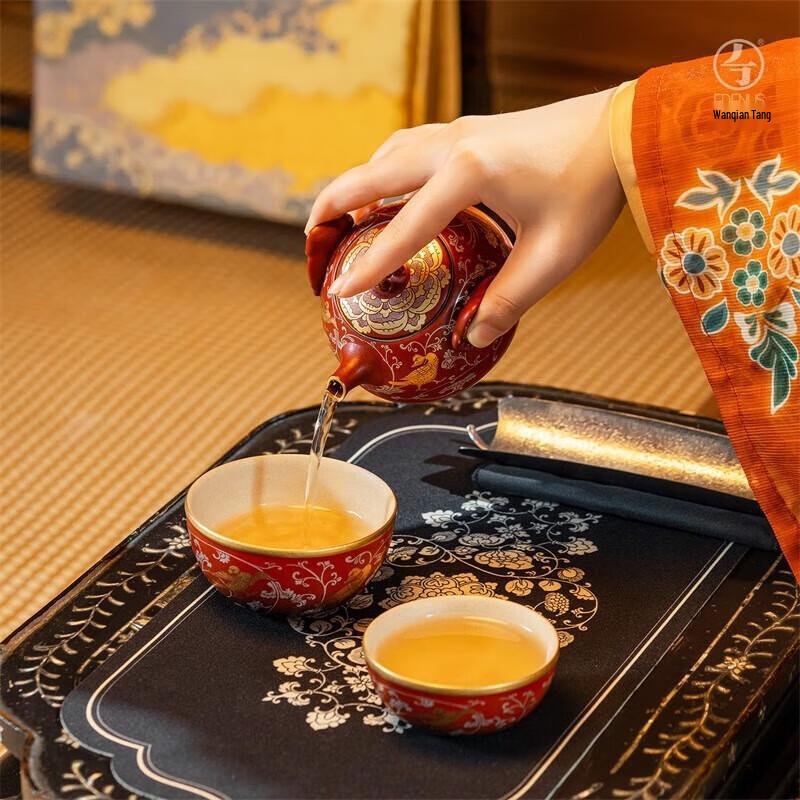 Edenus Tang Dynasty Lacquer Red Ceramic Travel Tea Set