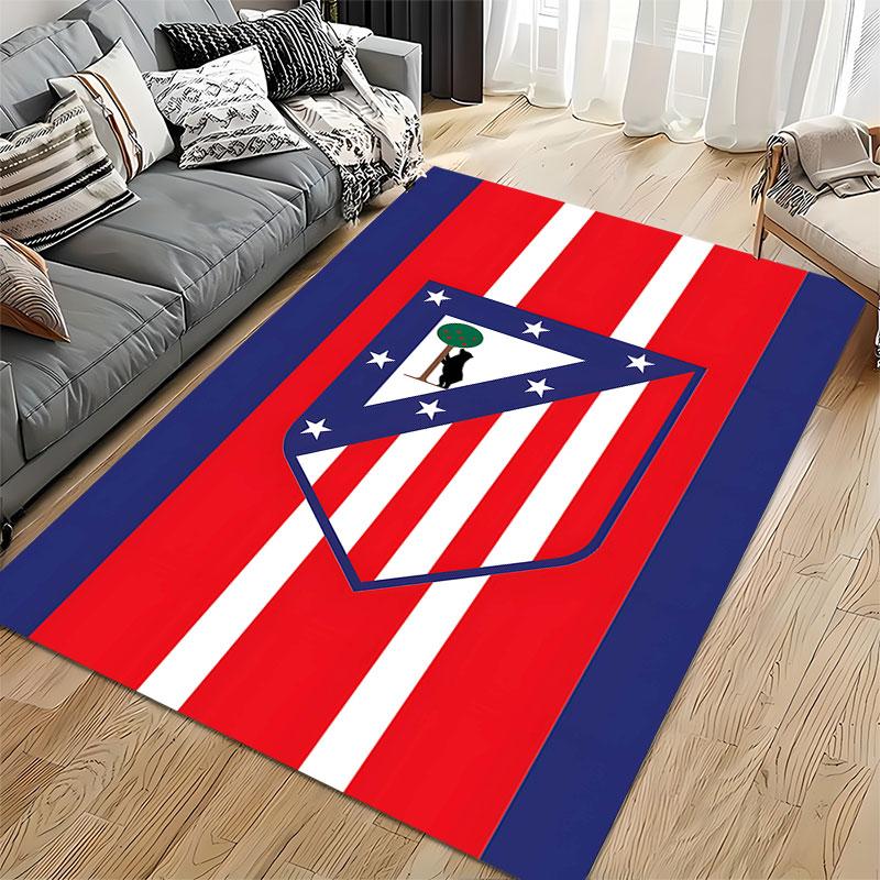 Red-Blue Striped Carpet with Emblem Suitable As a Non-slip Mat for the Living Room or Bedroom Sofa