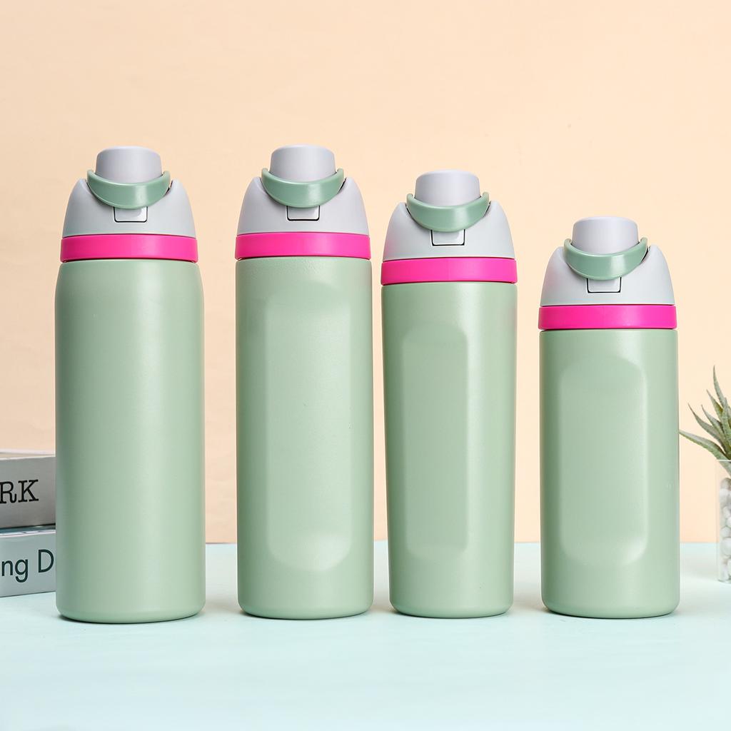 304 stainless steel water bottle - Large capacity portable bouncing insulated cup - Handheld double drinking straw cup