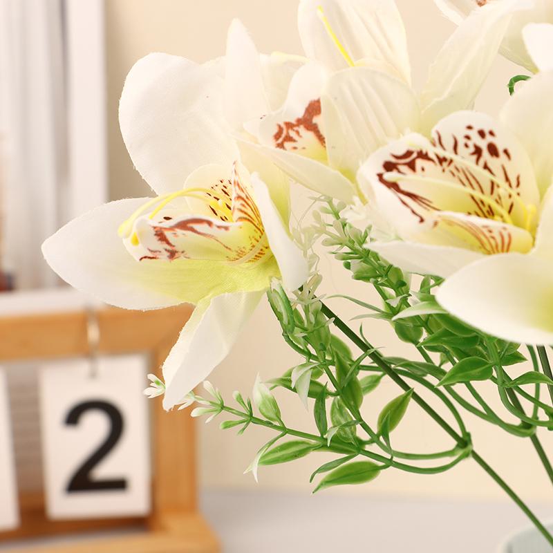 10Pcs Silk Orchid Bouquet Artificial Faux Flowers For Wedding Home Decor Diy Desk Vase Arrangement Floral Artificial Flowers