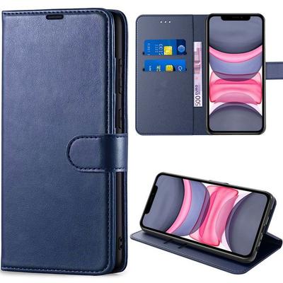 iPhone 11 Case, Protective Anti-Scratch Shockproof Flip Cover Synthetic Leather Navy Blue