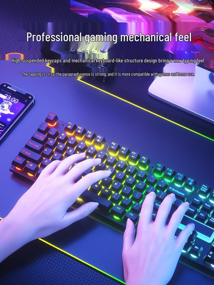 Wired Mechanical-Feel Keyboard Mouse Combo for Quiet E-sports Gaming and Typing