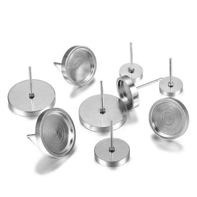 10pcs 6mm - 12mm Thicken Stainless Steel Blank Earring Base Cabochon Cameo Settings Bezel Tray For Jewelry Making Supplies