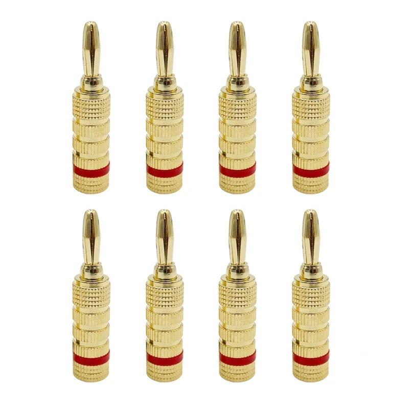 8Pcs 24K Gold Plated Copper 4mm  Banana Plug  Banana Connector Male Speaker Plug Black Red