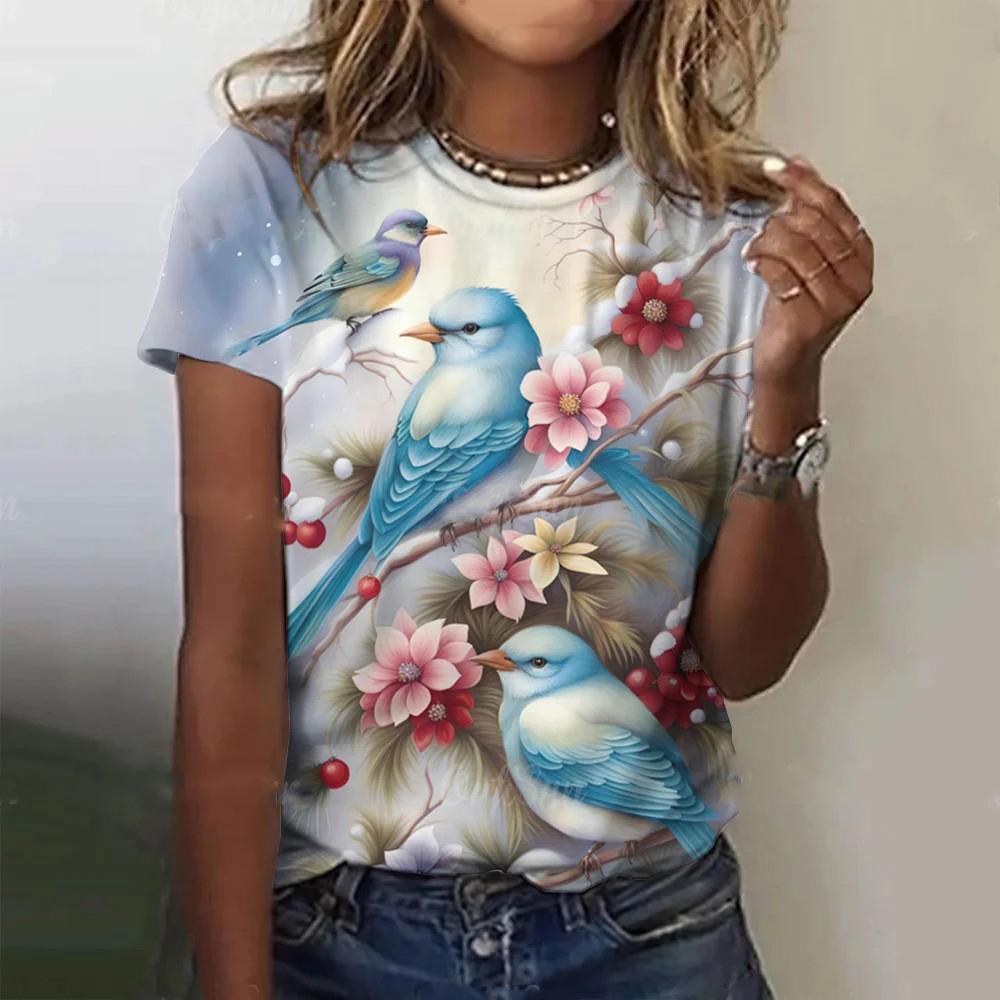 

Летний топ с круглым вырезом, 3D цветным принтом животного/птицы, модная повседневная женская футболка с коротким рукавом S