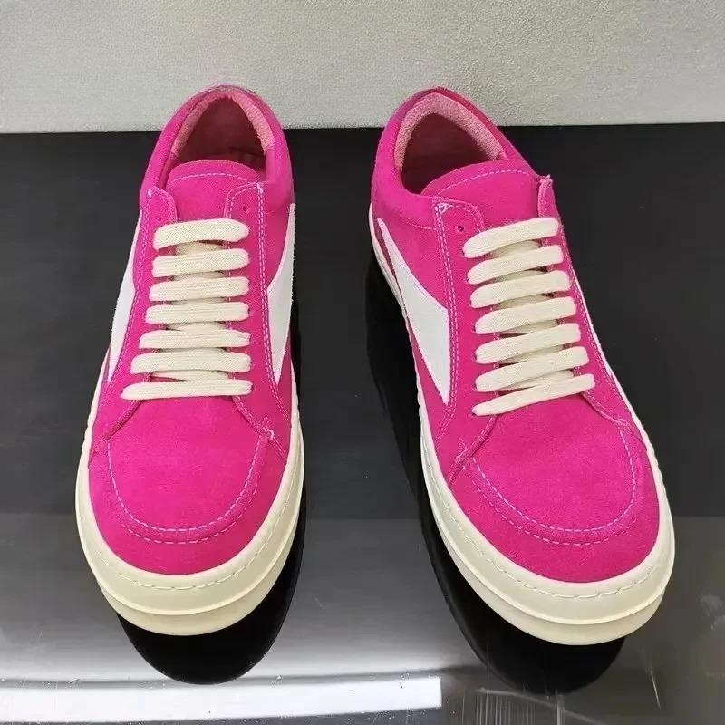 Rock Vintage Men Genuine Leather Round Casual Shoes Luxury Trainers Lace Up Women Flat Sneakers Hip-hop Street Dunk Shoes