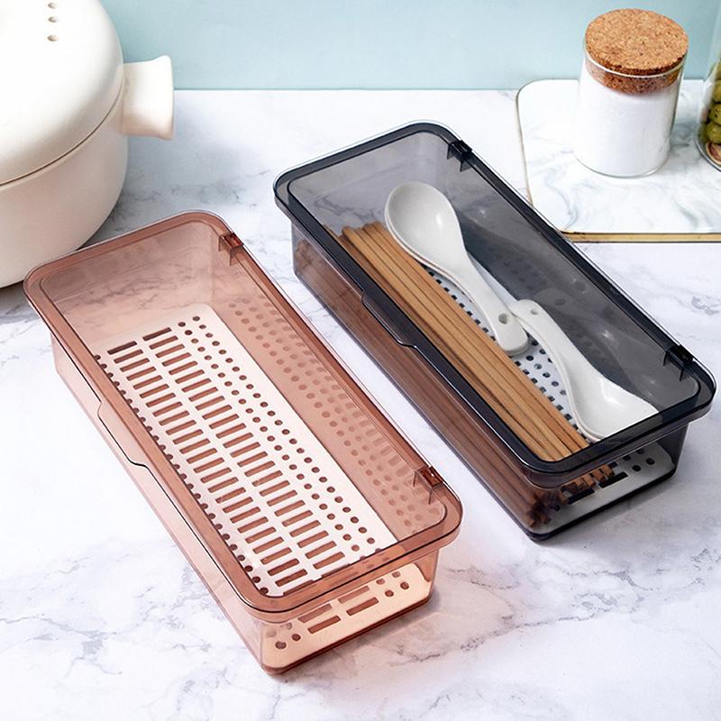 Porte-baguettes ménager avec couvercle, étanche à la poussière et égouttant, cage à baguettes, boîte de rangement pour vaisselle de cuisine