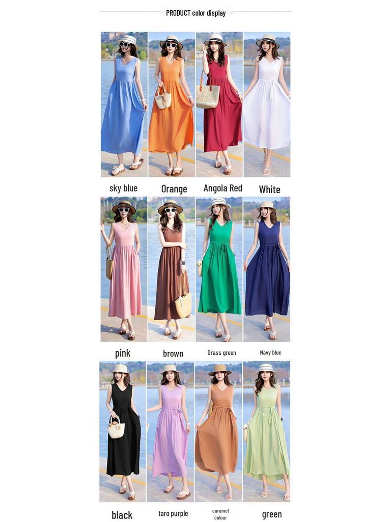 New Women's Summer Sleeveless French Silk-Cotton Beach Dress