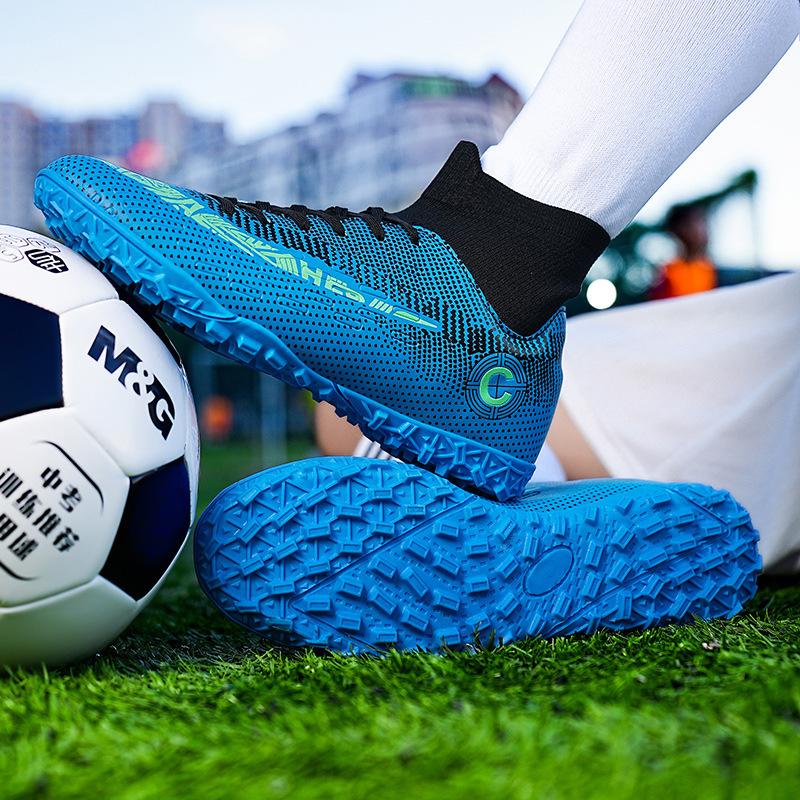 Football shoes large size high top men's children's broken nail shoes leather surface long nail glue large size youth sports shoes