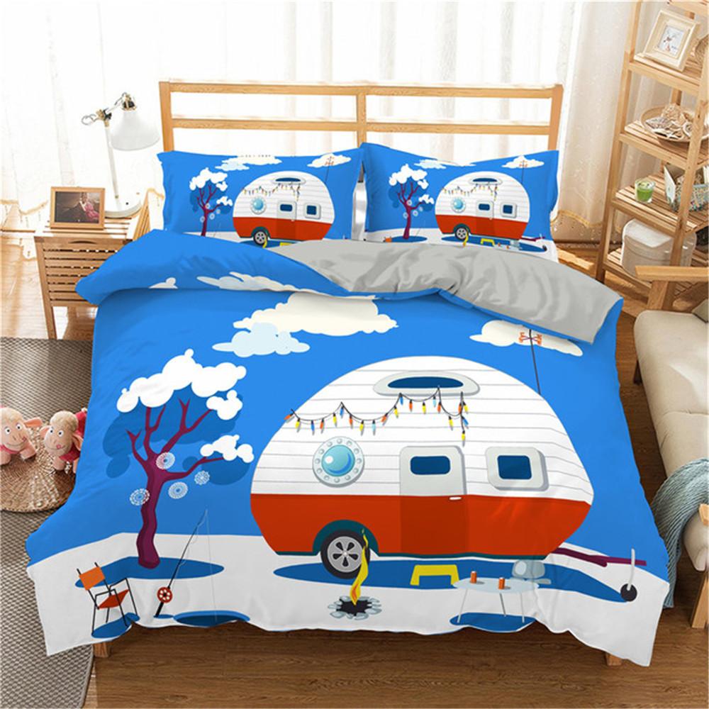 Comforter 2/3Pcs Simple Cartoons Car Bedding Set High Quality Child Excavator Crane Twin Single Full Queen King Size