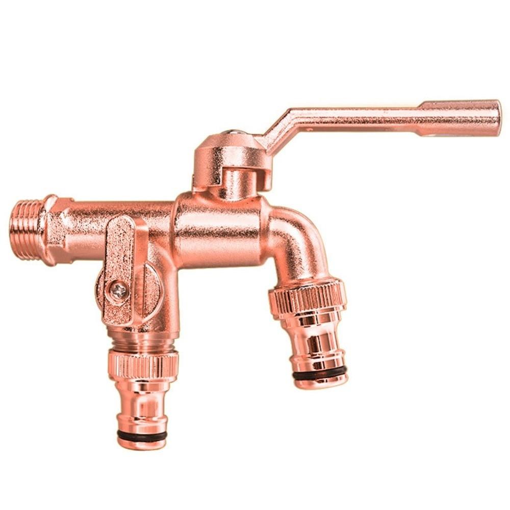 Anti-freezing All-copper Faucet One Inlet and Two Outlets Dual Water Outlets Brass Faucet Adapter 1/2inch Durable Outdoor Faucet