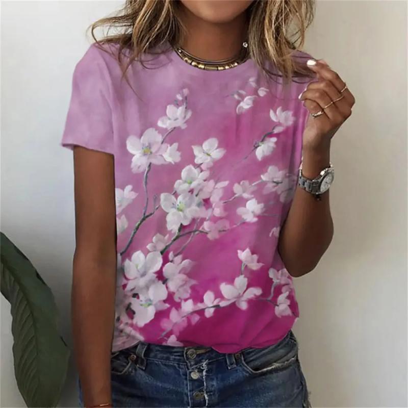 Sommer Blumenmuster 3D-Druck T-Shirts Damen Rundhals Kurzarm Lässiges T-Shirt Harajuku Tees Y2k Tops Damenbekleidung
