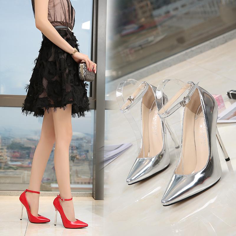 Fashion European And American Fashion Professional Pointed Toe Large-Size Heel Shoes Thin Heel Model Host Single Shoes Female Elegant