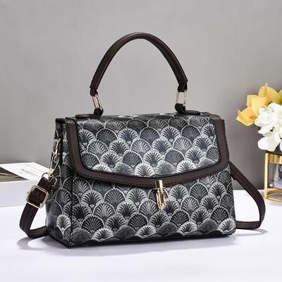 Nouveau Sac à Main Tendance Imprimé de Haut Niveau d'Apparence, Sac à Bandoulière Splicé de Sens Senior avec Grande Capacité, Sac Bandoulière