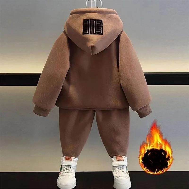 Completi Invernali Imbottiti per Bambini Tuta Ispessita Autunnale Felpa con Cappuccio in Pile Pantaloni della Tuta Set da 2 Pezzi Outfit Caldo per Bambini