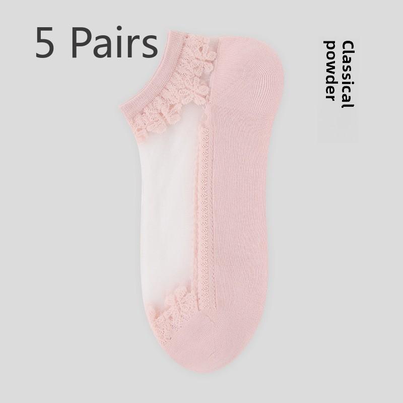 5 Pairs of Spring/summer Thin Jacquard Crystal Socks