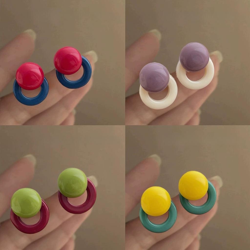 French Style Y2k Candy Color Round Circle Stud Color-blocking for Women Design Resin Geometric Vacation Style Earrings Jewelry