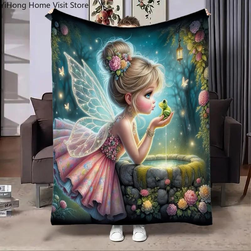 Cute Girl Elves Cartoon Blanket Soft Throw Print Blanket for Home Bedroom Bed Sofa Bed Camping Picnic Travel Office Blanket Gift
