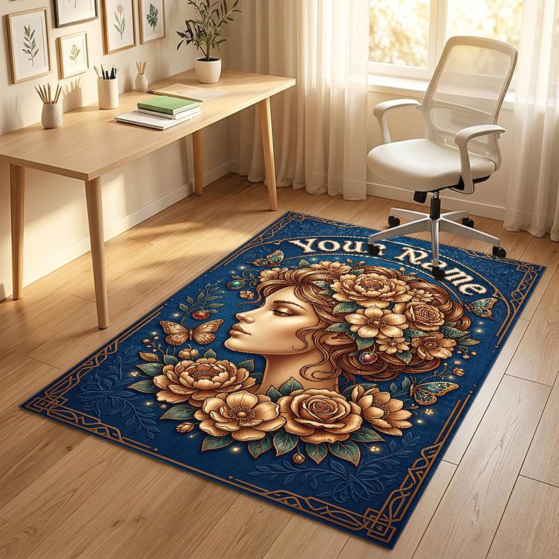 Floral Fantasy Garden Theme Soft Crystal Velvet Rug Custom Name & Text Print Non Slip Floor Rug for Bedroom Living Room