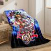 Anime characters posing with cards, duel disks, and dragon-like creatures. for all seasons blanket lunch break throw gift