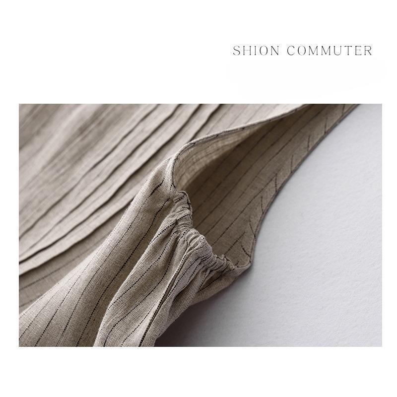 Plain Striped Loose Plus Size Women's New Pressed Pleated Literary Vest Dress