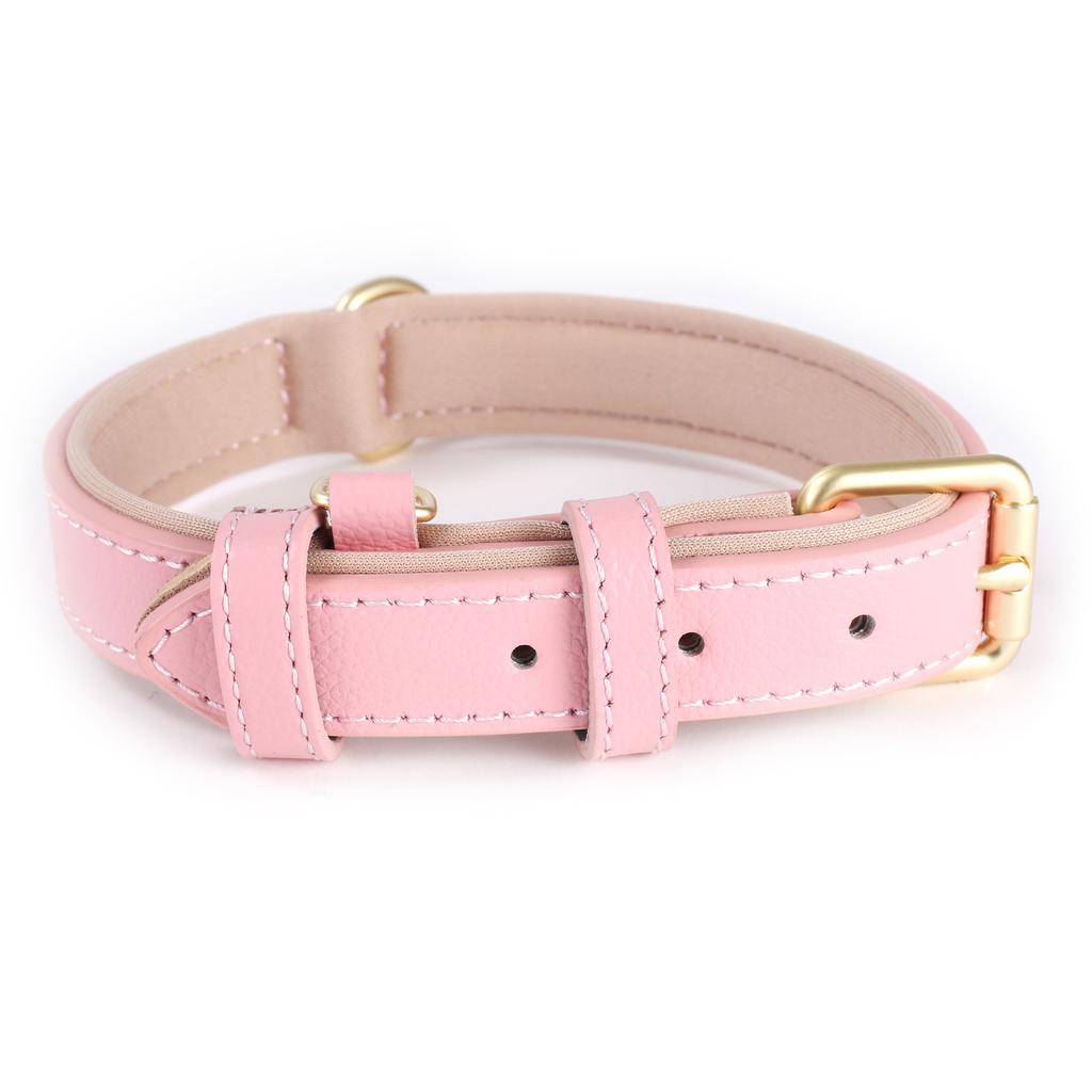 New Pet Genuine Leather Collar Lychee Pattern Head Layer Cowhide Dog Collar Anti-slide Adjustable Dog Collar