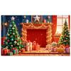 Xmas Event Banner Red Green Theme Winter Celebration Banner Christmas Fireplace Banner String Lights For New Year Party Xmas