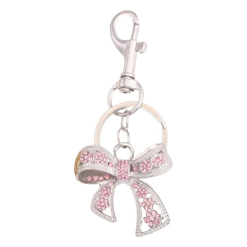 Metal Bowknot Keychain with Sparkling Rhinestones Elegant Gift for Women Fashionable Keyring Pendant
