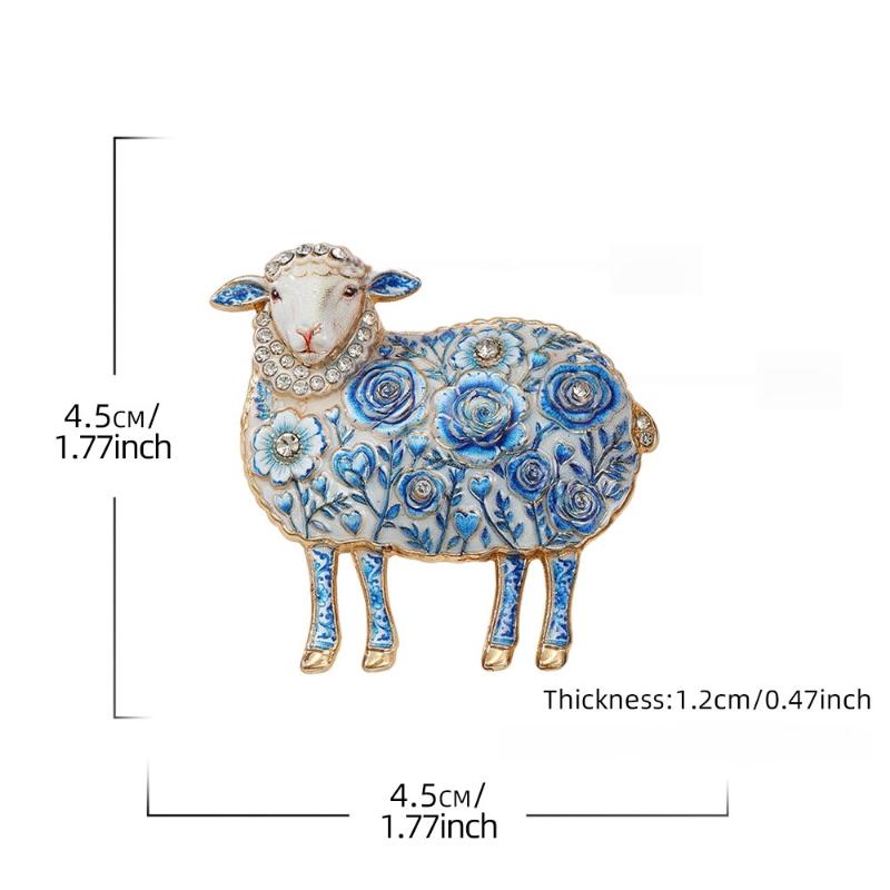 1Pcs Rose-Flower Sheep Brooches For Women Unisex 4-Color Rhinestone Year Of The Goat Animal Party Office Brooch Pin Gifts
