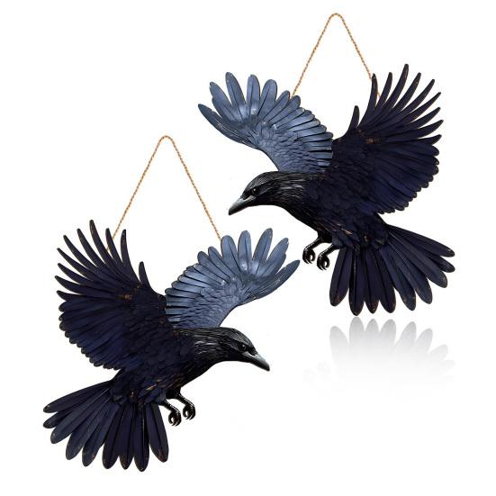 

2 Pcs Halloween Crow Hanging Door Signs 2D Halloween Wreath Decoration Black Crow Hanging Signs for Wall Front Porch Outdoor Farmhouse Decor чёрный