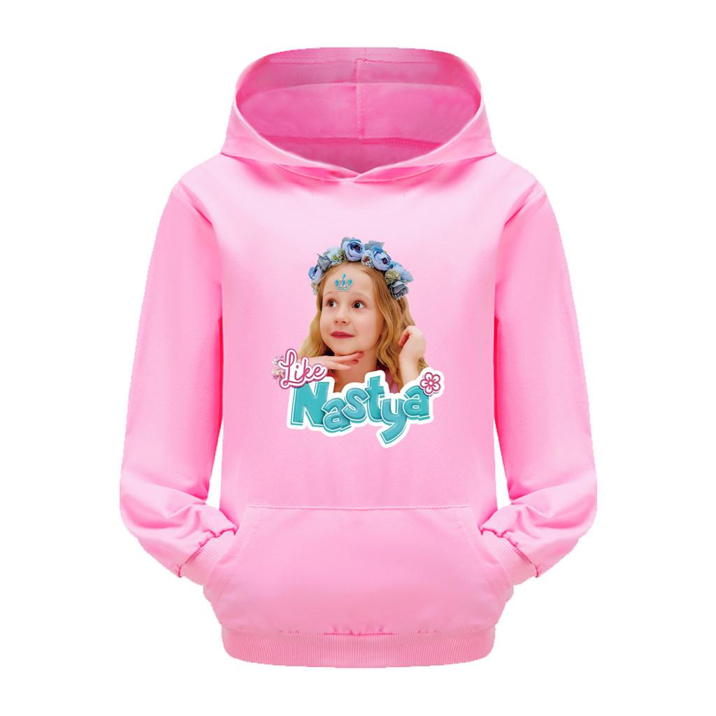 5530 Kids Boys Girls Nastya Printed Casual Pocket Long Sleeves Hoodies 110cm розовый