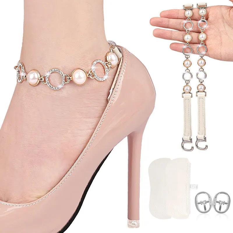 1 Pair High Heels Binding Shoelace Holding Loose Anti-skid Straps Fashion Little Daisy Rhinestone Shoes Band Shoe Accessories