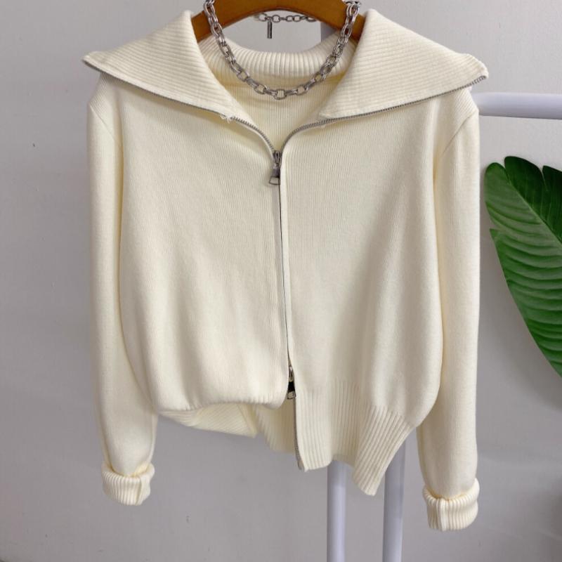 Honey J Women Sel You Two Way Collar Zip Up Knit Cardigan 3color
