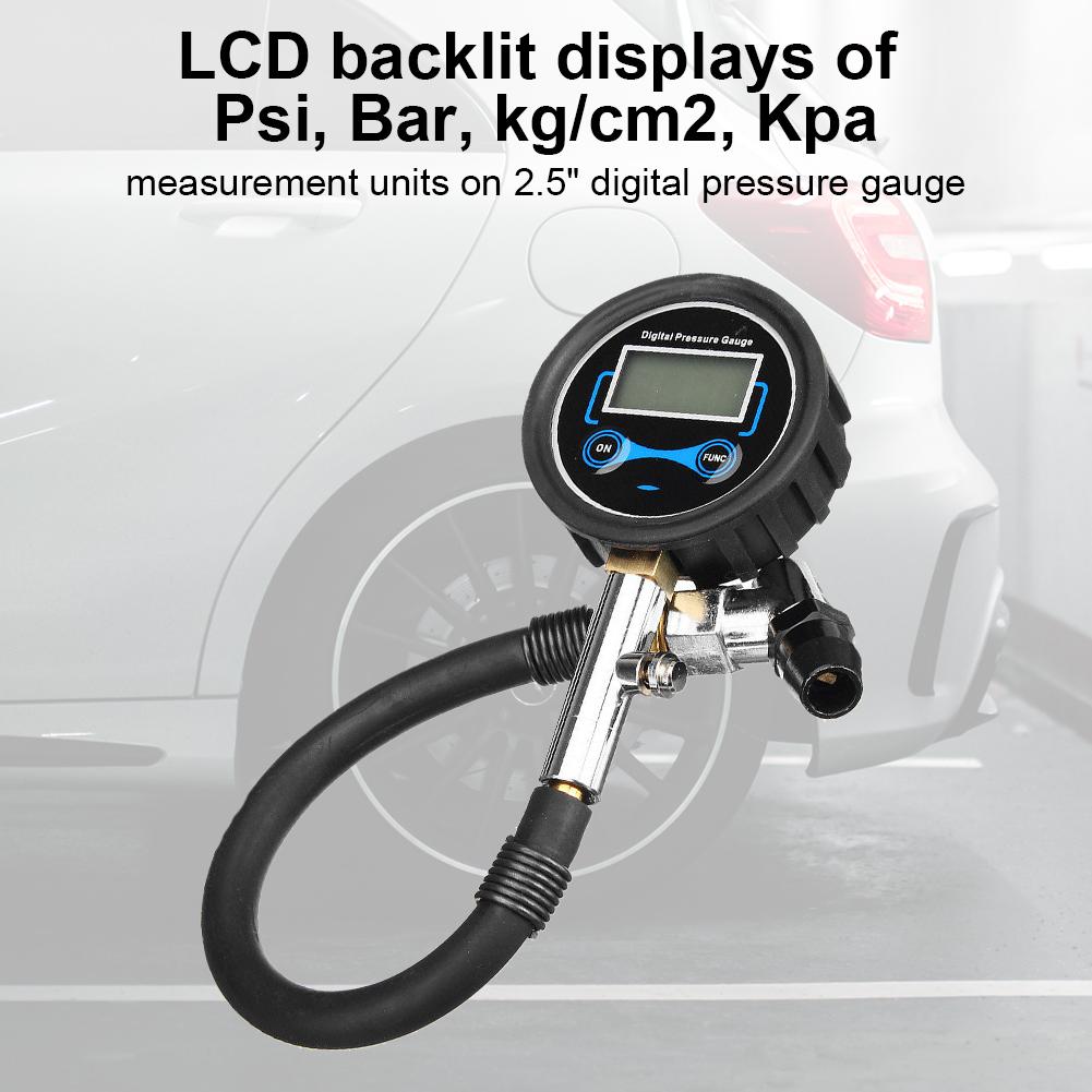 Digital Tire Inflator LCD Display Tire Pressure Gauge 3-200PSI Car Tire Air Pressure Inflator LED Backlight for Motorcycle Bike