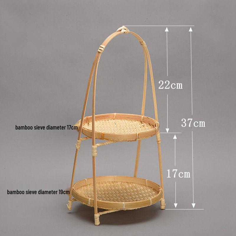 Handmade Round Handle Bamboo Basket - Tea, Fruit, Pastry Tray, Small Creative Multi-Layer Weaving