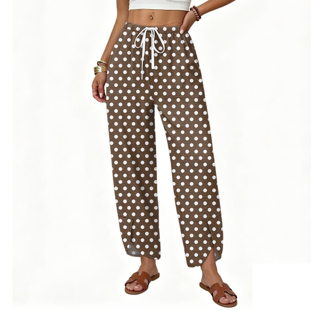 Women's Casual Wide Leg Drawstring Printed Pants with Loose Fit