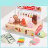 Wooden Simulation Ice Cream Vending Cabinet Model Children Toy Set For Kids Imaginative Pretend Play