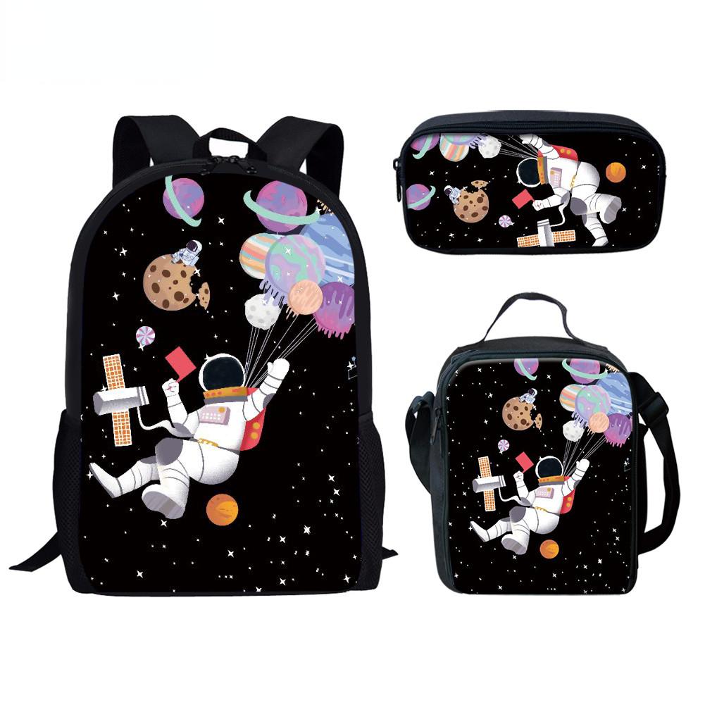 Classic Novelty Cool Fantasy Space Astronaut 3D Print 3pcs/Set Pupil School Bags Laptop Daypack Backpack Lunch Bag Pencil Case