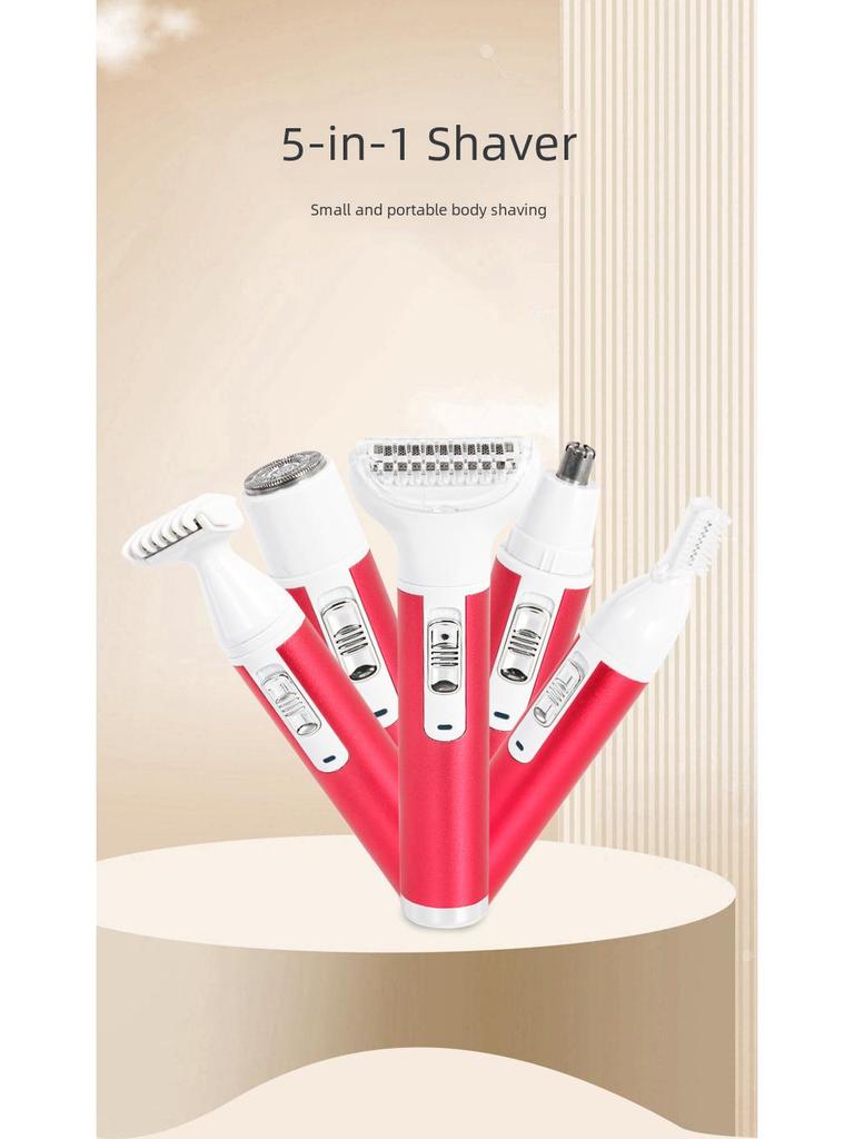 Multi-Function Ladies' Electric Hair Remover: 5-in-1 Shaver for Nose, Bikini, Underarm, and Pubic Areas