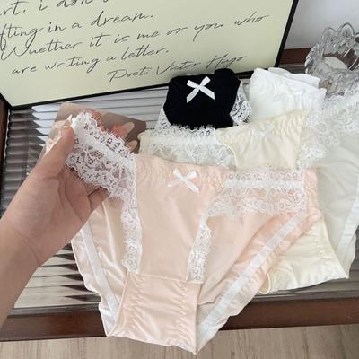 Unterwäsche aus reiner Spitze im französischen Stil für Damen, atmungsaktiv, nahtlos, sexy, niedrige Taille, Dreieckshöschen aus reiner Baumwolle im Schritt
