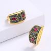 Noble And Exquisite Court Earrings Imitation Ruby Plated Gold Earrings Retro Enamel Two-Color Stud Earrings Wedding Banquet Women'S Jewelry