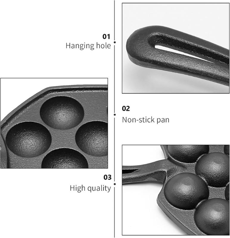 Takoyaki Maker Pan 14 Hole Design Oven Safe Iron No Coating Half Sphere Octopuses Ball Maker For Home Cooking Tool