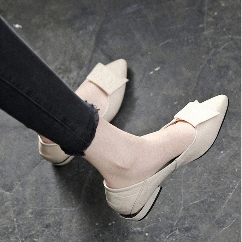 Dicker einzelner Schuh, weiblich, Sommer, Herbst, flacher Mund, niedriger Absatz, spitze Lederschuhe, rotes, weiches Leder, vielseitige Low-Top-Damenschuhe