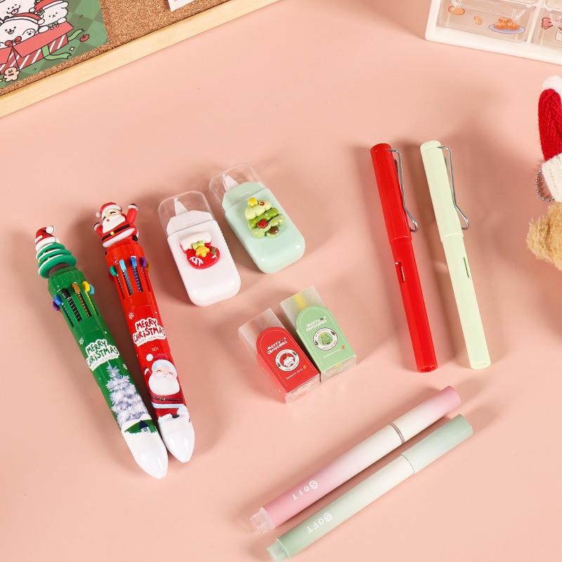 6pcs/set Christmas Student Stationery Cartoon Multi Color Pen Set Student Reward Prize Christmas New Year Gifts Back To School