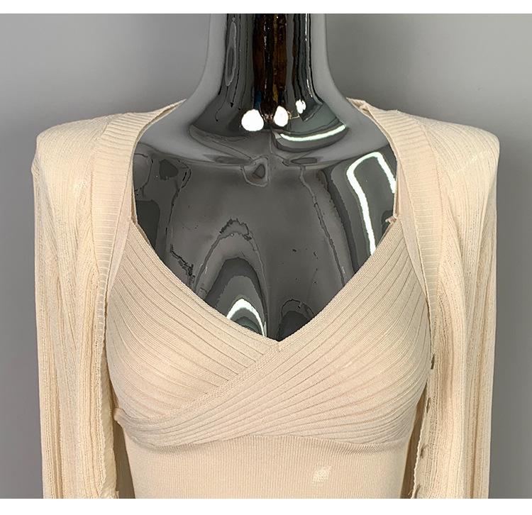 Korean Dongdaemun Fashion V-neck Knitted Camisole & Short Cardigan Set for Women