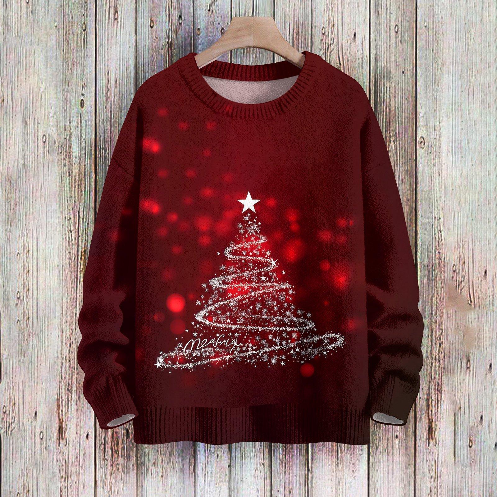 

Рождественские толстовки для женщин Вязаный свитер Милая рубашка Осенний свитер с круглым вырезом Топы XL красный