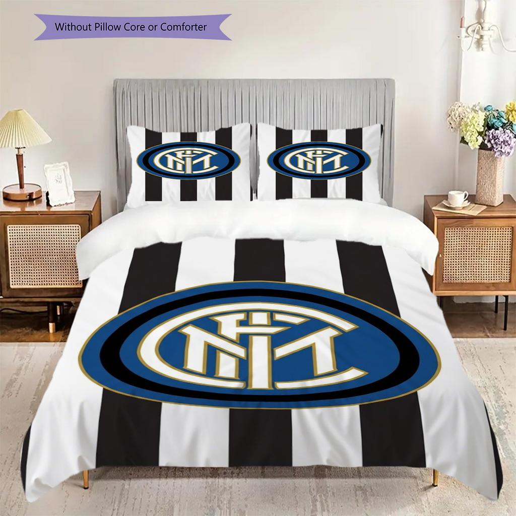 Inter Milan Stemma Strisce Set da tre pezzi (1 * copripiumino + 2 * federa, senza nucleo) Copripiumino e federa morbidi e confortevoli